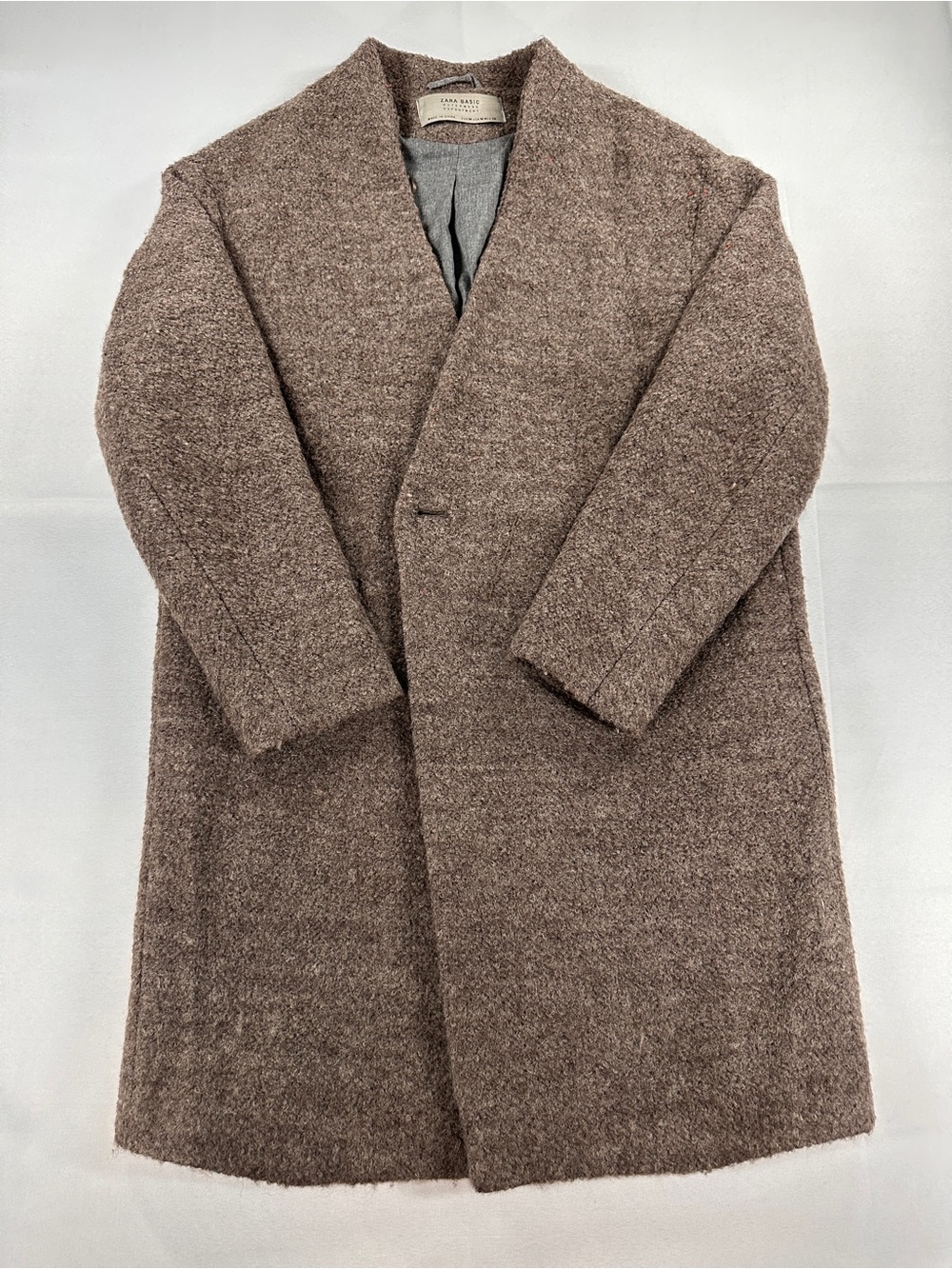 Zara Basic Brown Textured Longline Coat Women’s M